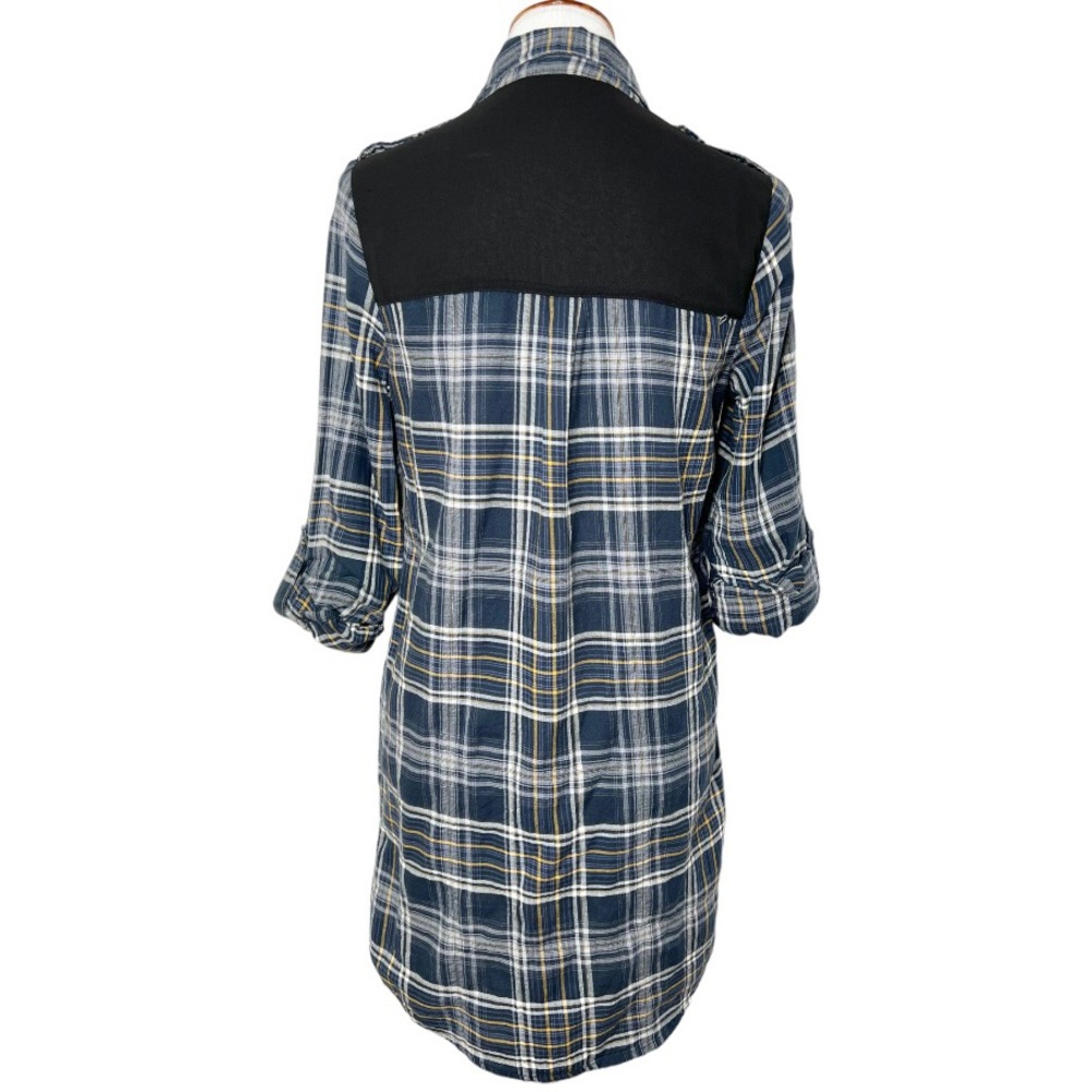 Sam Edelman Navy Blue Plaid Shirtdress, Maxi Shirt, Maxi Top, Cardi, Duster - Picture 2 of 14